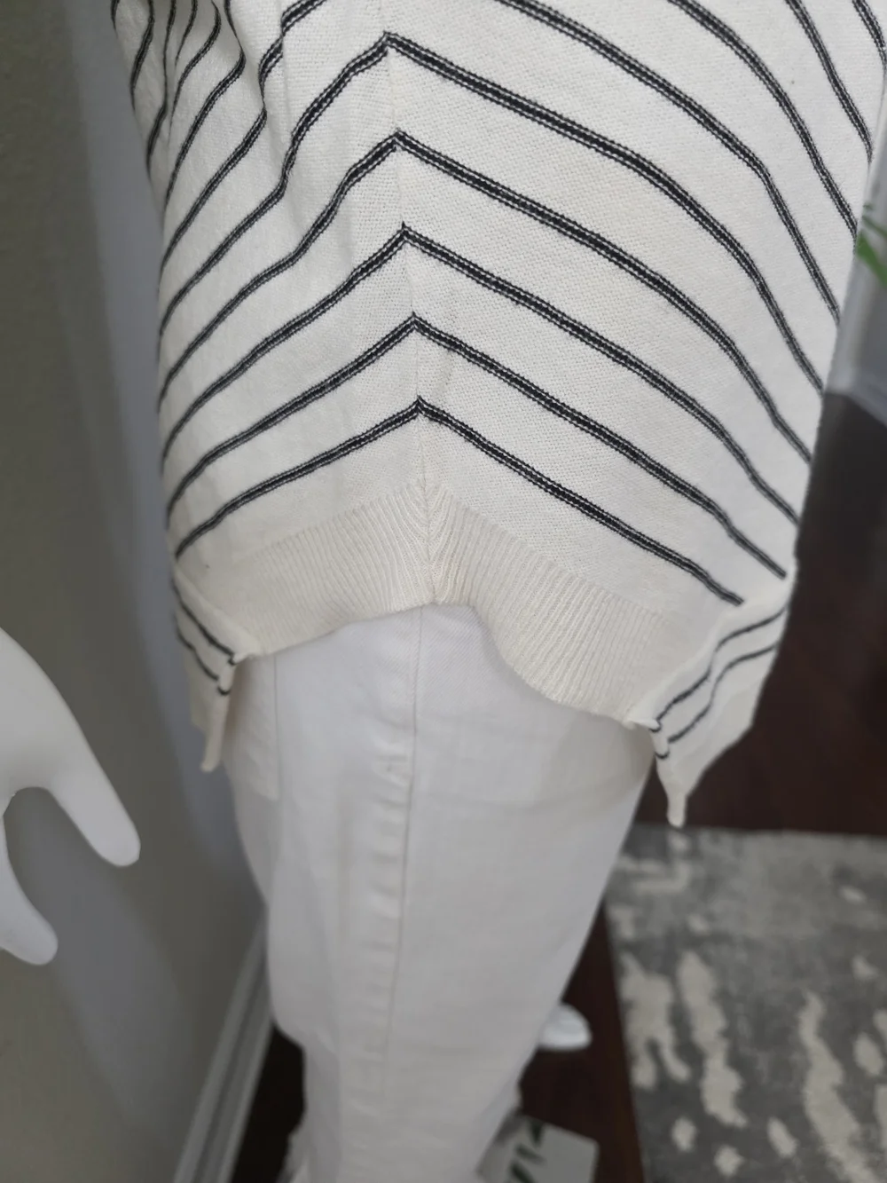 Tribal Striped Lightweight Boatneck Sweater in Cream w/Black Striping - Size M
